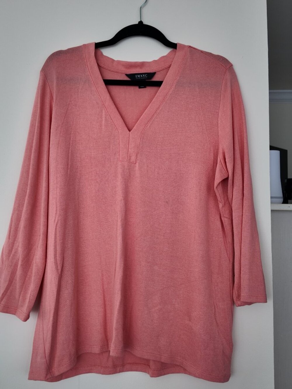 IMNYC Isaac Mizrahi Coral Pink V-Neck 3/4 Sleeve Knit Top | Size L